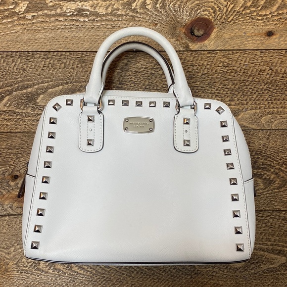 Michael Kors Handbags - Michael Kors Saffiano Stud Small Satchel Purse White Handbag for Spring